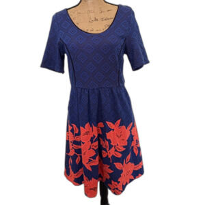 HD in Paris Blushed Blooms Dress Fit & Flare Blue Coral Floral Size Medium